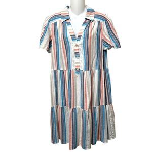 CLOVER AND SLOANE Linen Blend Striped Summer Dress L